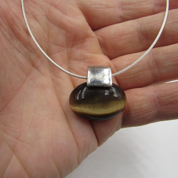 18" Silver Tone Faux Stone Necklace Vintage - Picture 2 of 4